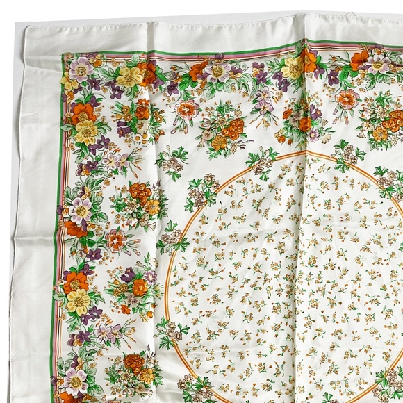 Liberty of London Silk Scarf 27in Square Graphic Floral Print Vintage 70s Retro - Picture 3 of 11